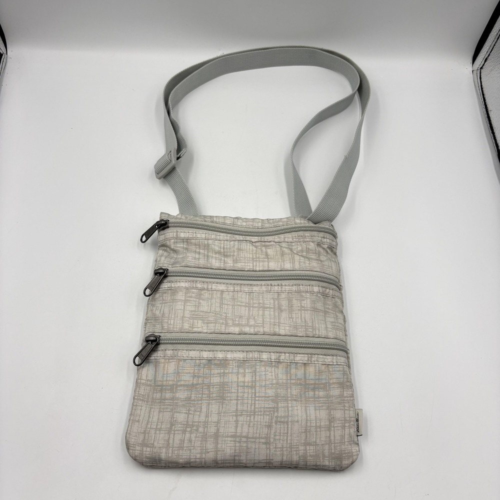 Eddie Bauer Crossbody Bag Womens Small Gray Polyester Multi Zip Travel Purse